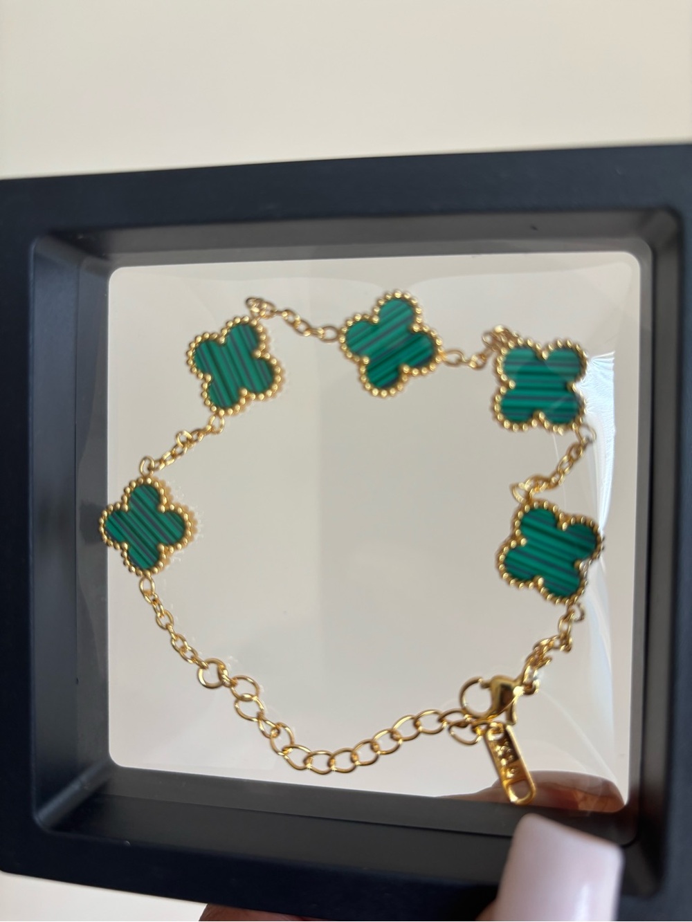 18K Gold Filled Stainless Steel Gold-Plated Bracelet with Green Clover Motifs